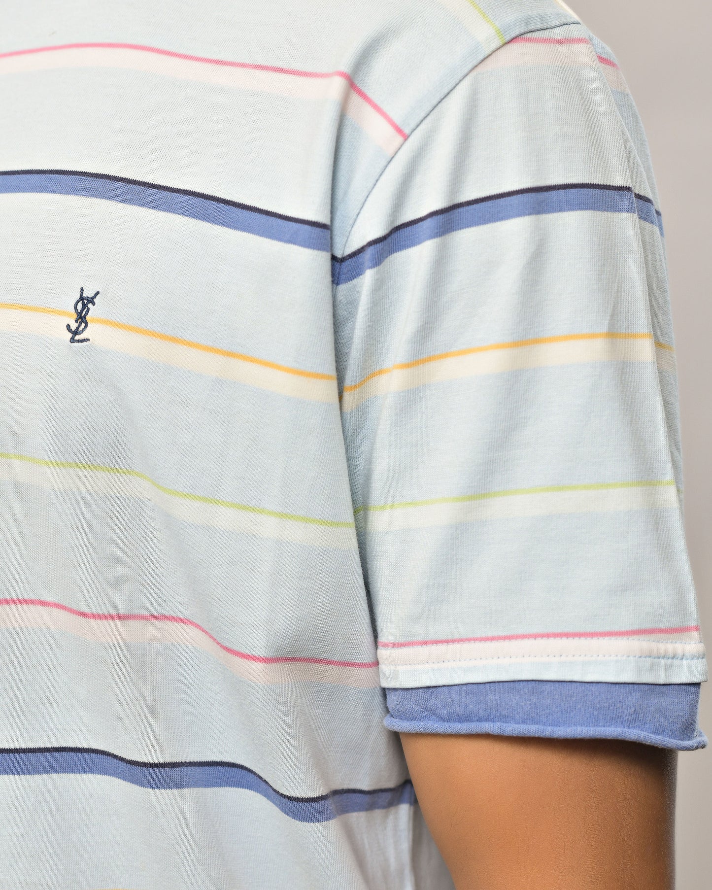 Vintage 2000's YSL Stripped Tee Baby Blue