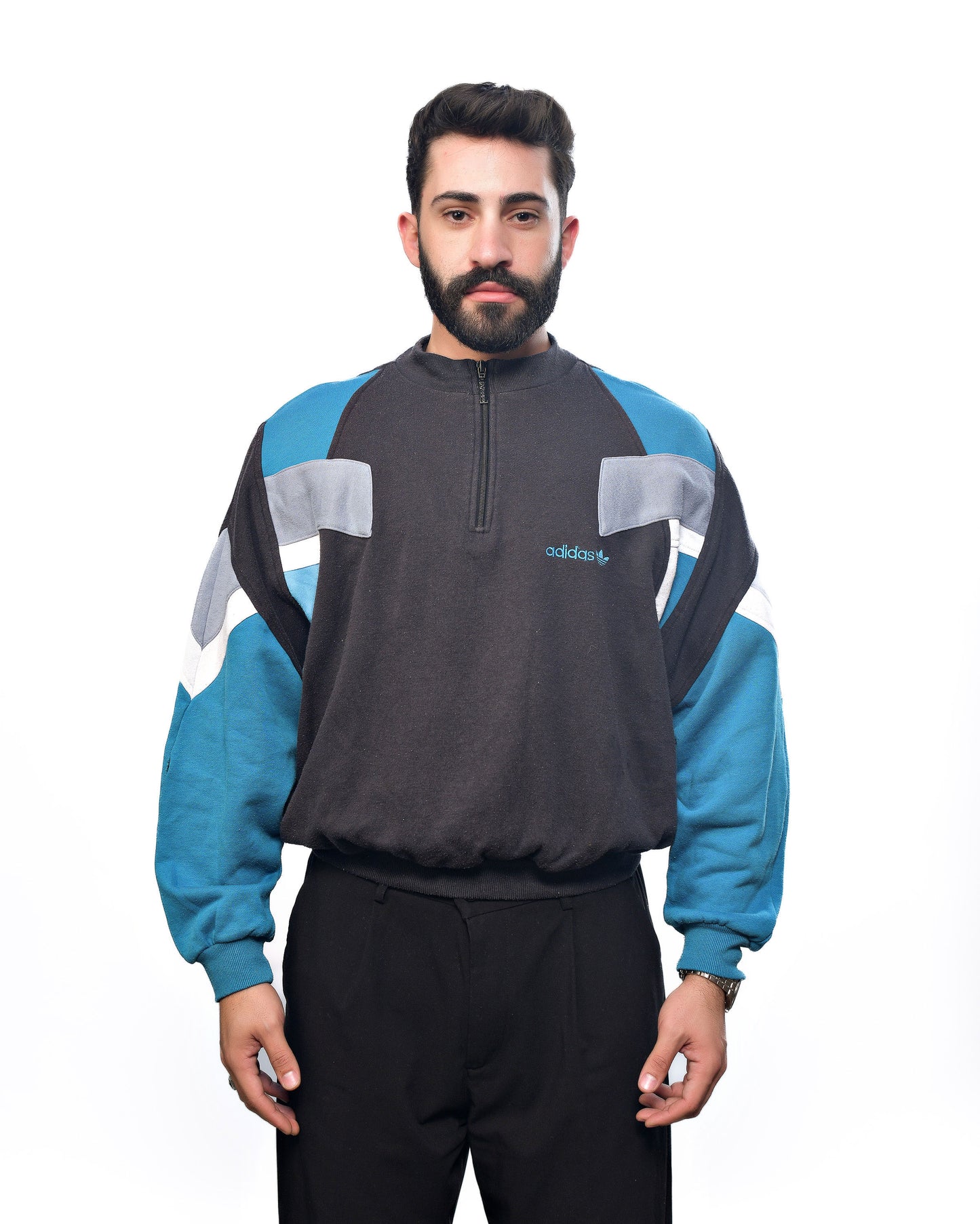 Vintage 90's Adidas blue sleeve 1/4 zip sweatshirt