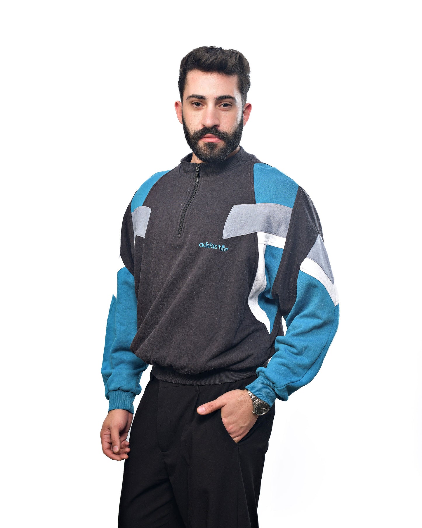 Vintage 90's Adidas blue sleeve 1/4 zip sweatshirt