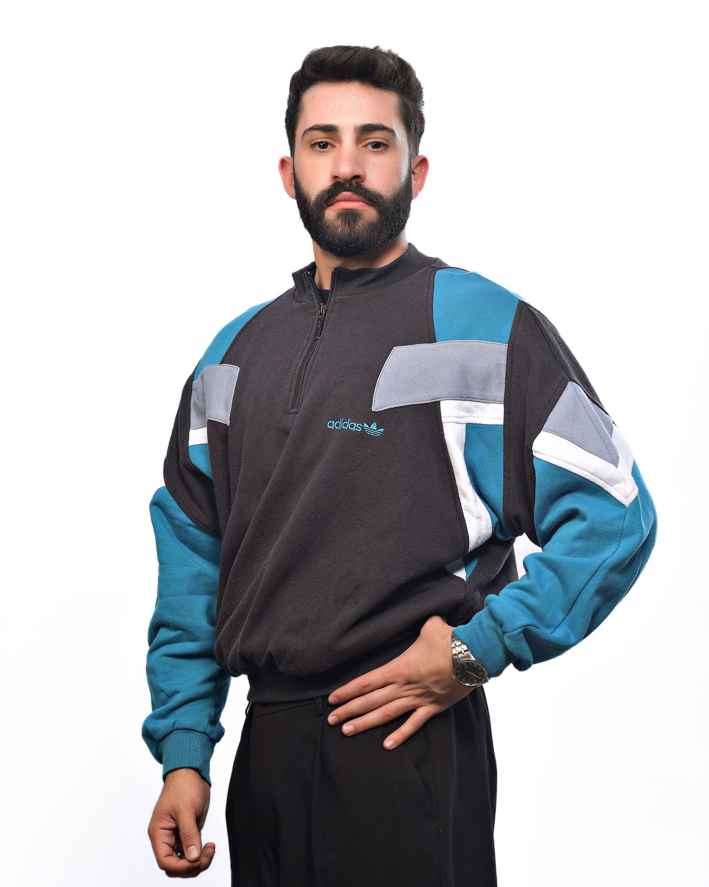 Vintage 90's Adidas blue sleeve 1/4 zip sweatshirt