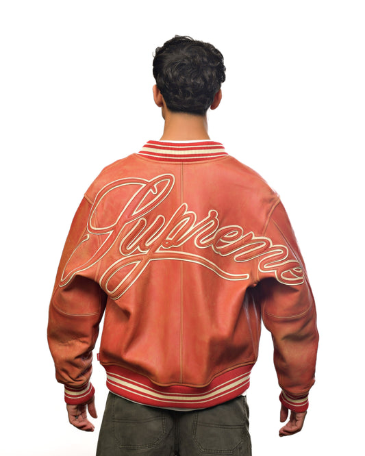Supreme Red Leather Varsity Jacket