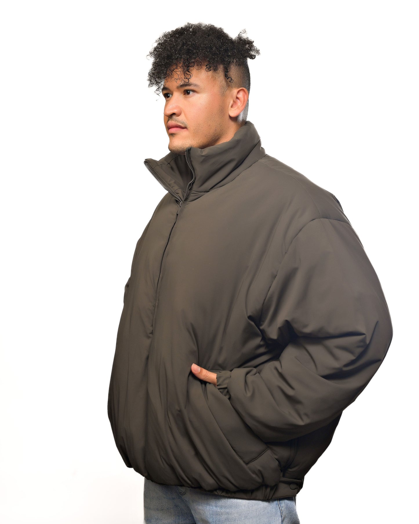 Fear of God Essentials Army Green Puffer 1/4 zip jacket
