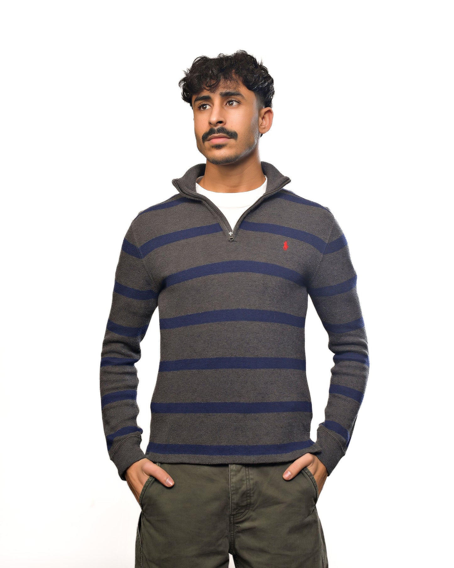 Vintage Polo by Ralph Lauren 1/4 zip gray stripped sweater