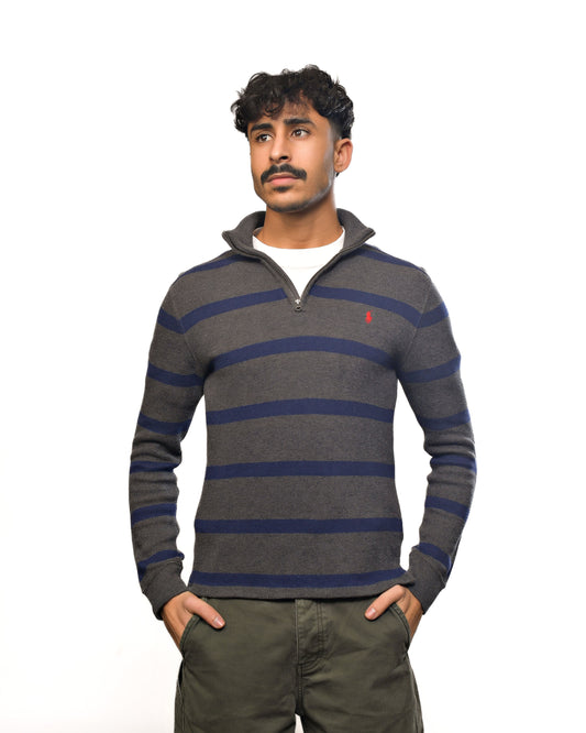 Vintage Polo by Ralph Lauren 1/4 zip gray stripped sweater