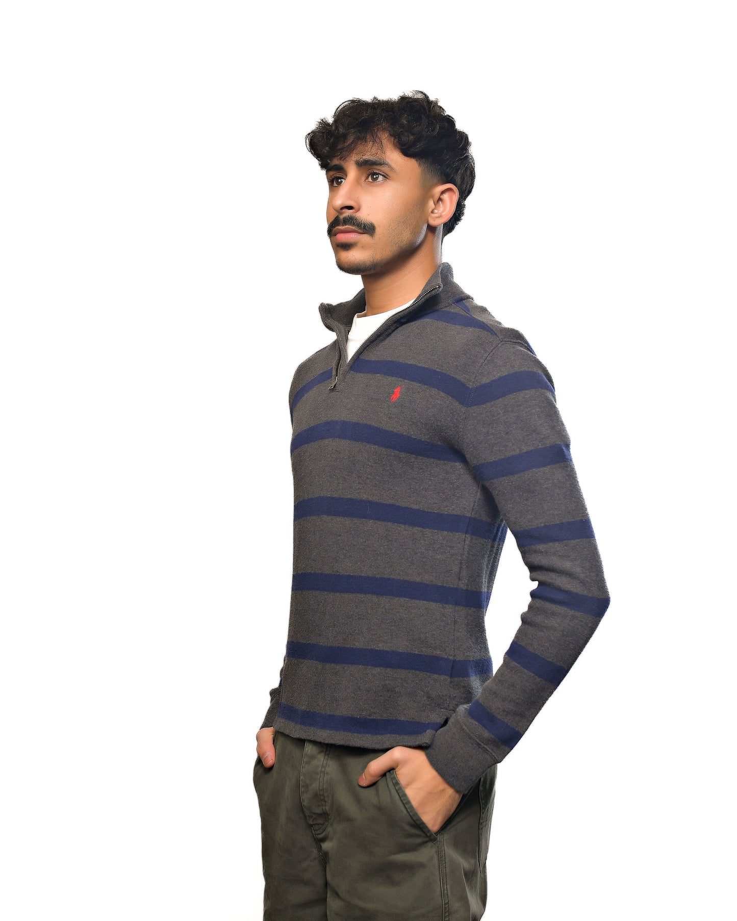 Vintage Polo by Ralph Lauren 1/4 zip gray stripped sweater