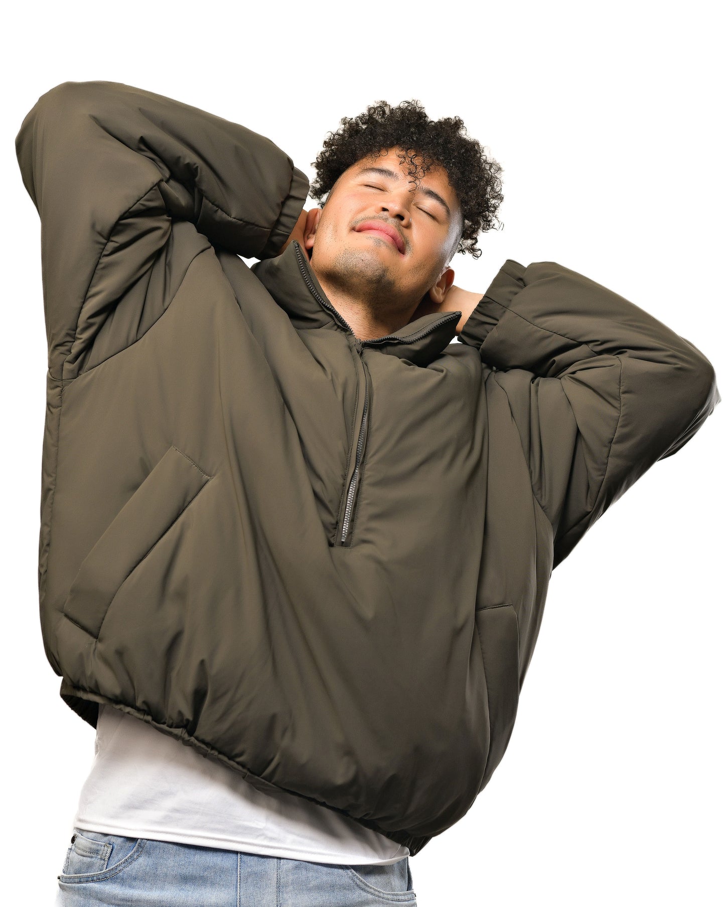 Fear of God Essentials Army Green Puffer 1/4 zip jacket