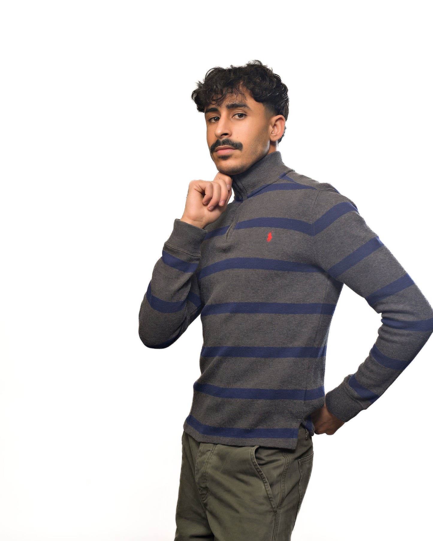 Vintage Polo by Ralph Lauren 1/4 zip gray stripped sweater