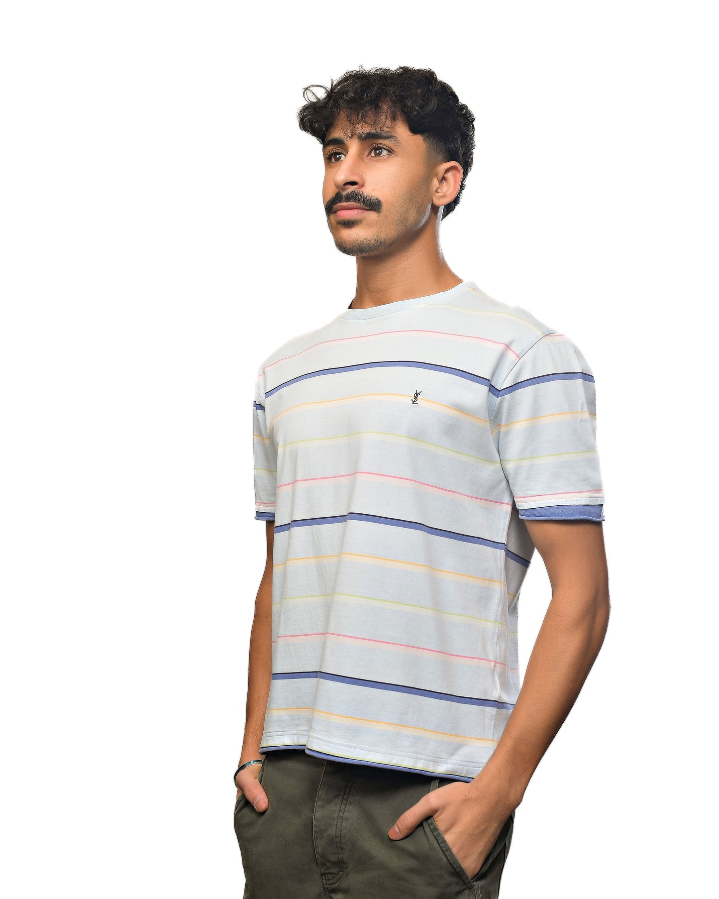Vintage 2000's YSL Stripped Tee Baby Blue