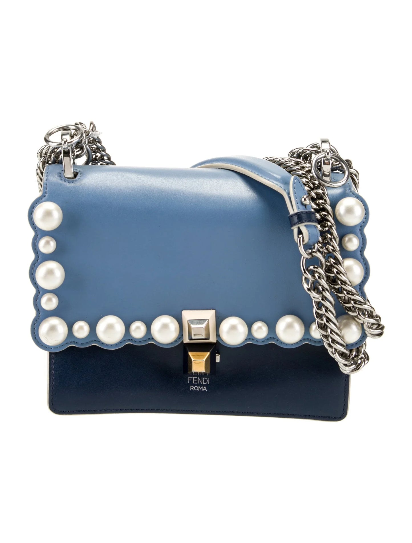 2017/2018 fendi blue small kan 1 shoulder bag faux pearl