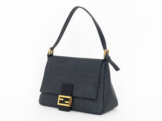 Vintage Early 2000's Fendi Zucchino Mamma Baguette Bag in Black