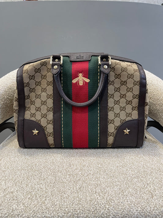 2018 Gucci GG Monogram Canvas Boston Bag Bee Emblem (no strap)