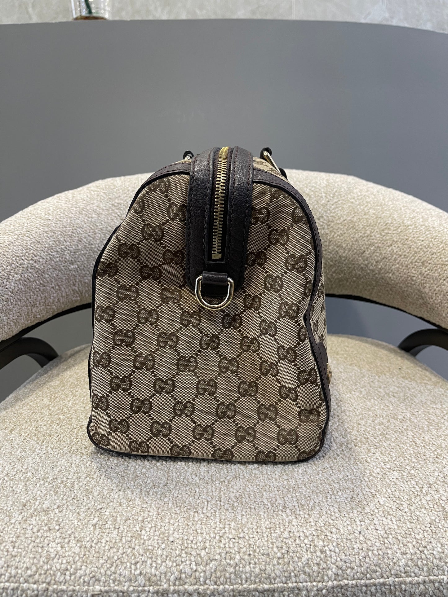 2018 Gucci GG Monogram Canvas Boston Bag Bee Emblem (no strap)