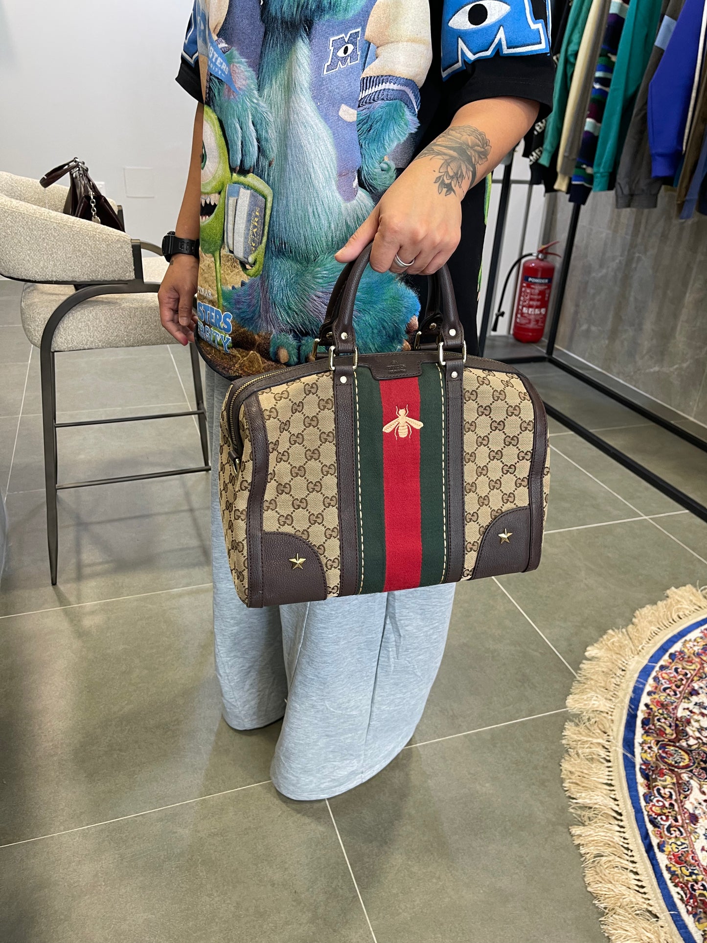 2018 Gucci GG Monogram Canvas Boston Bag Bee Emblem (no strap)