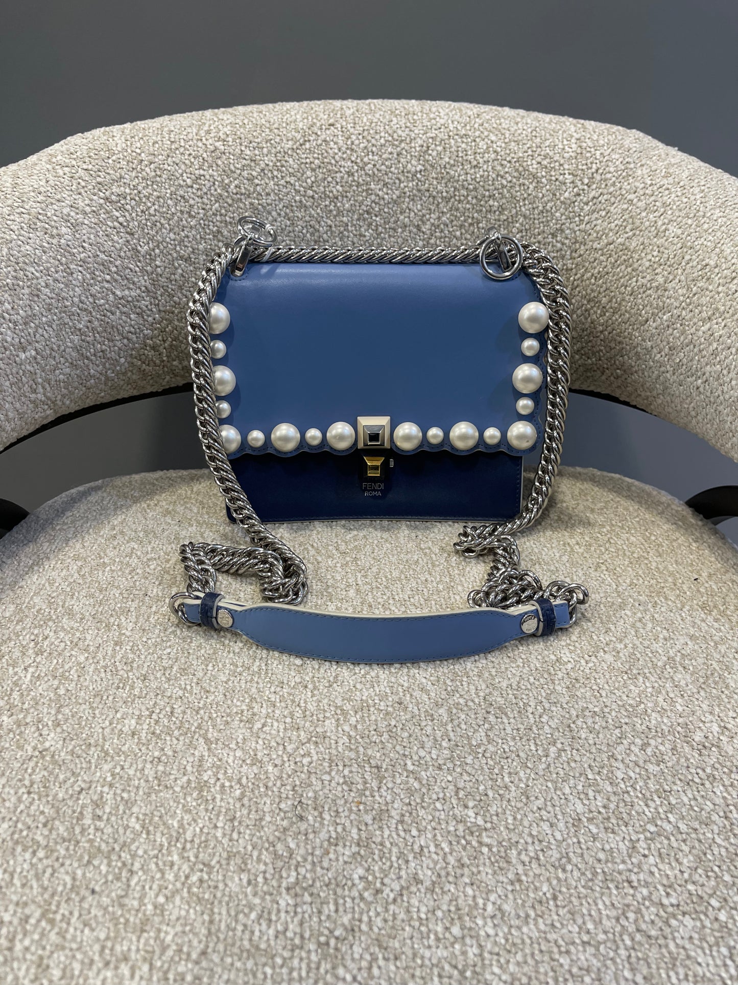 2017/2018 fendi blue small kan 1 shoulder bag faux pearl