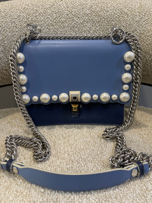 2017/2018 fendi blue small kan 1 shoulder bag faux pearl