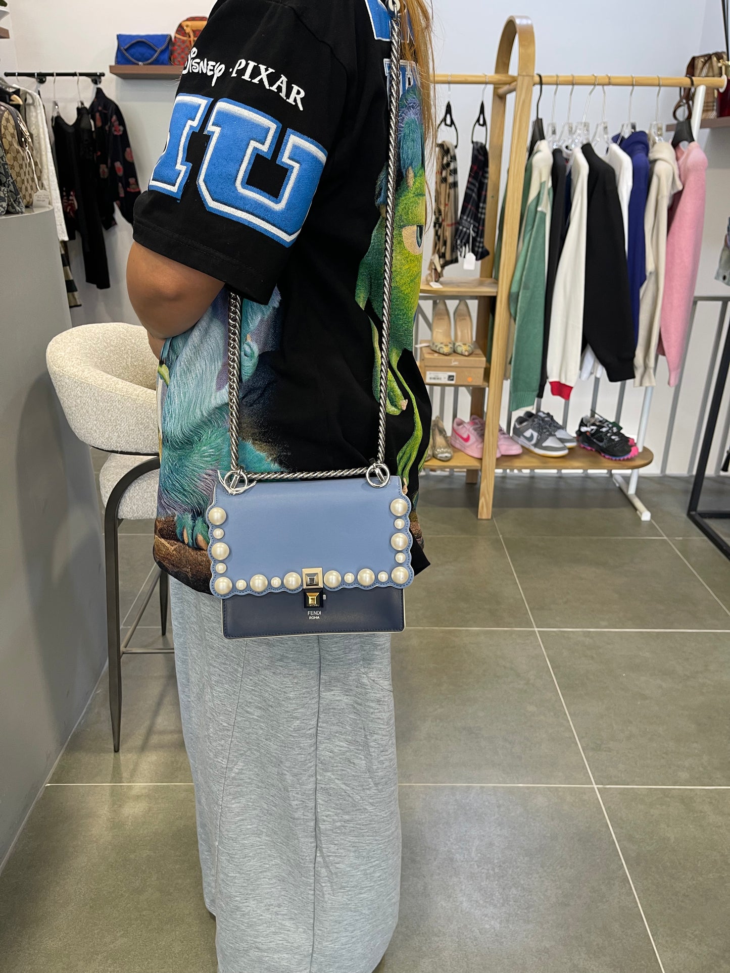 2017/2018 fendi blue small kan 1 shoulder bag faux pearl