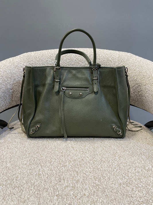 2015 Balenciaga Calfskin Papier Mini A4 tote army green bag
