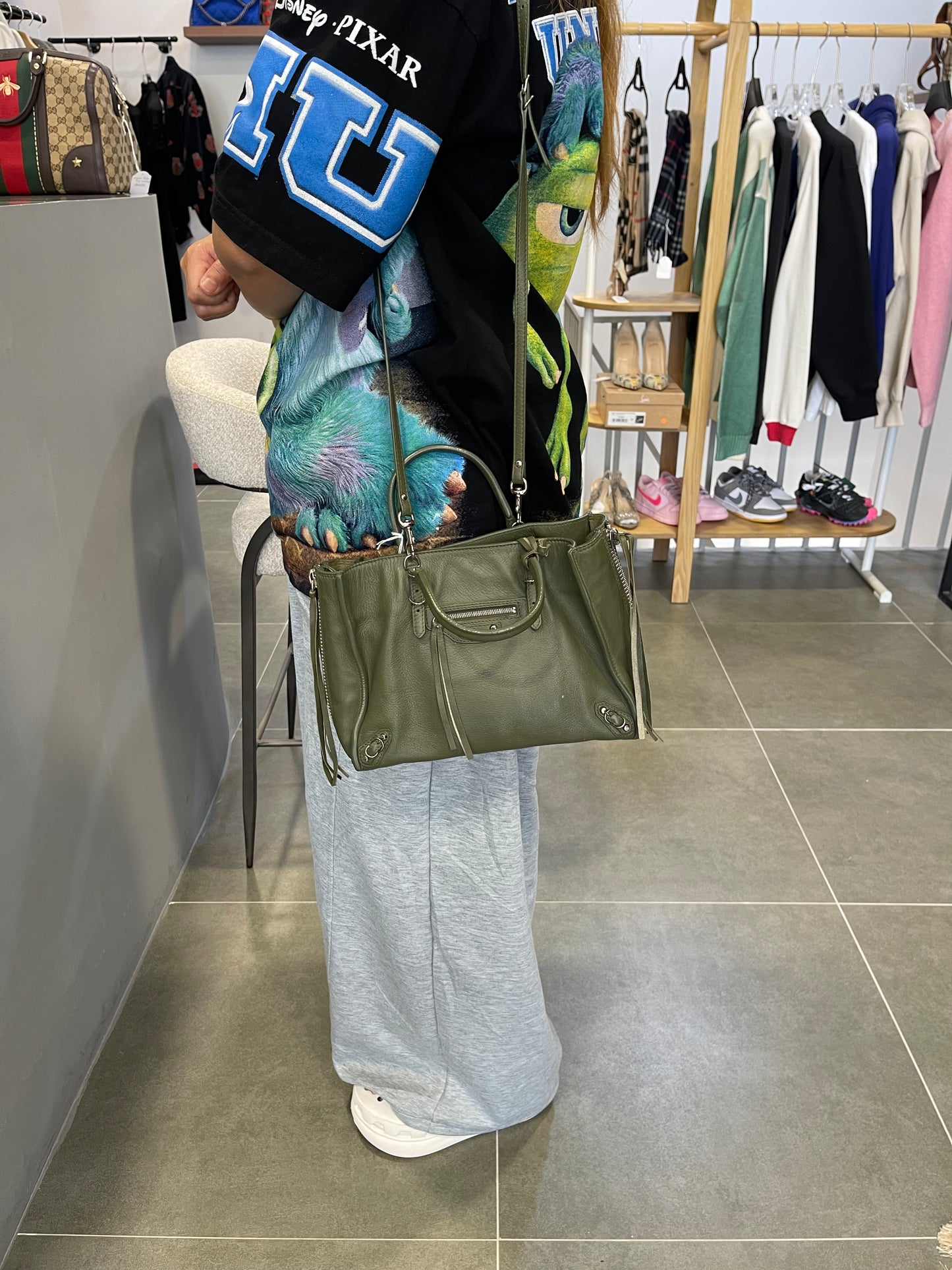 2015 Balenciaga Calfskin Papier Mini A4 tote army green bag