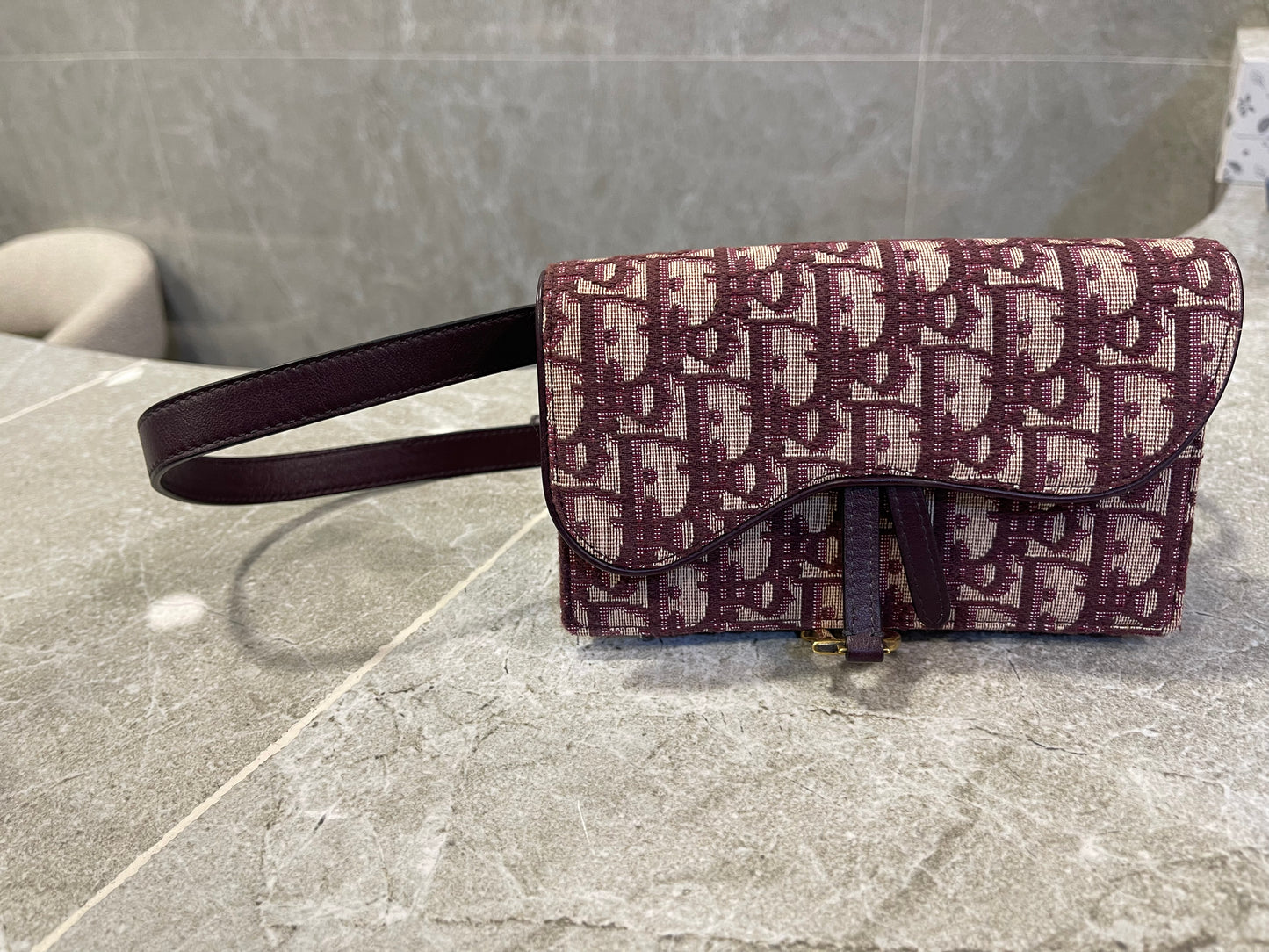 2019 Dior Saddle Wallet on Belt in maroon