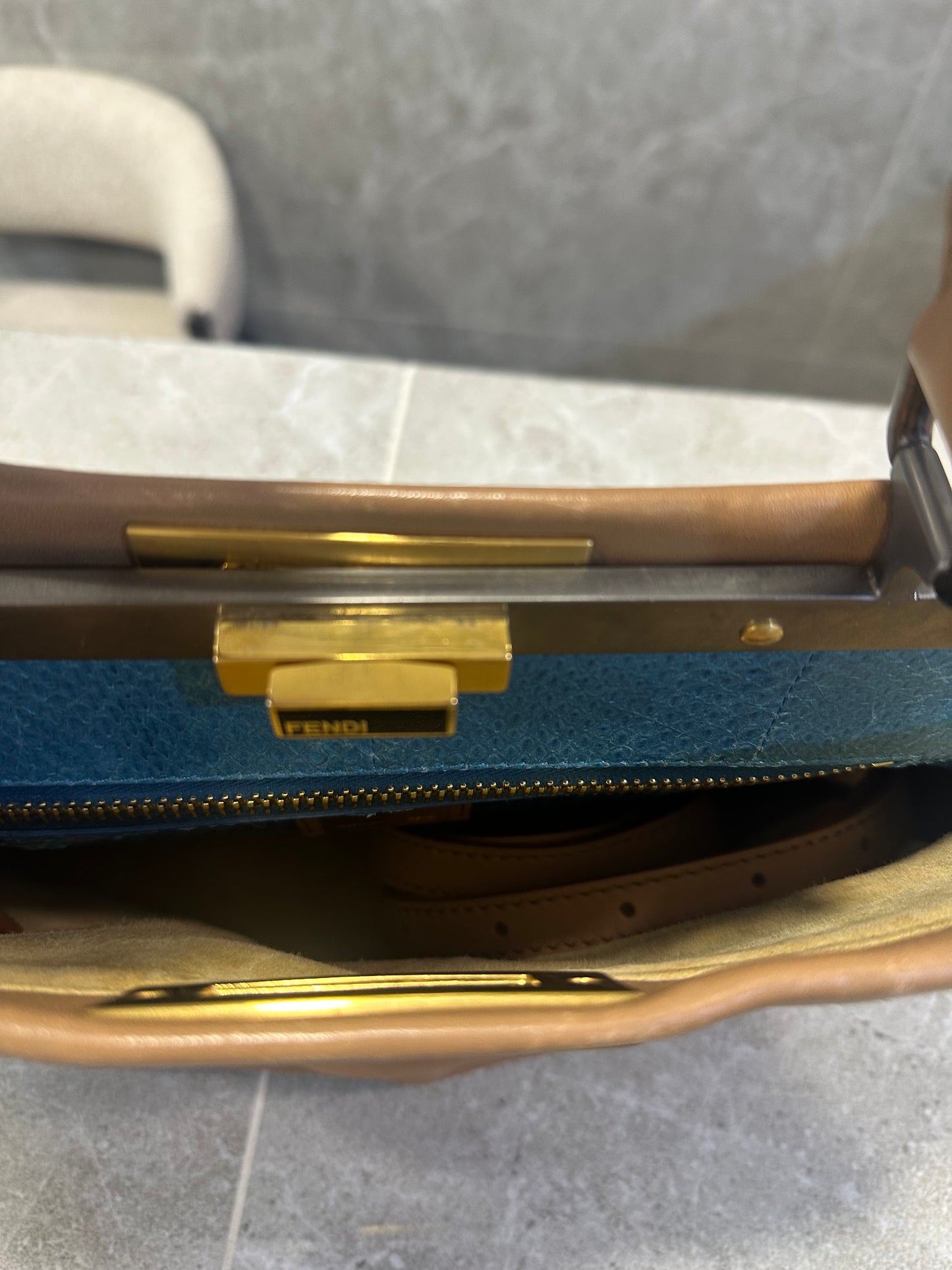 2013 Fendi Peekaboo Brown Leather with Suede & Water Snake interior