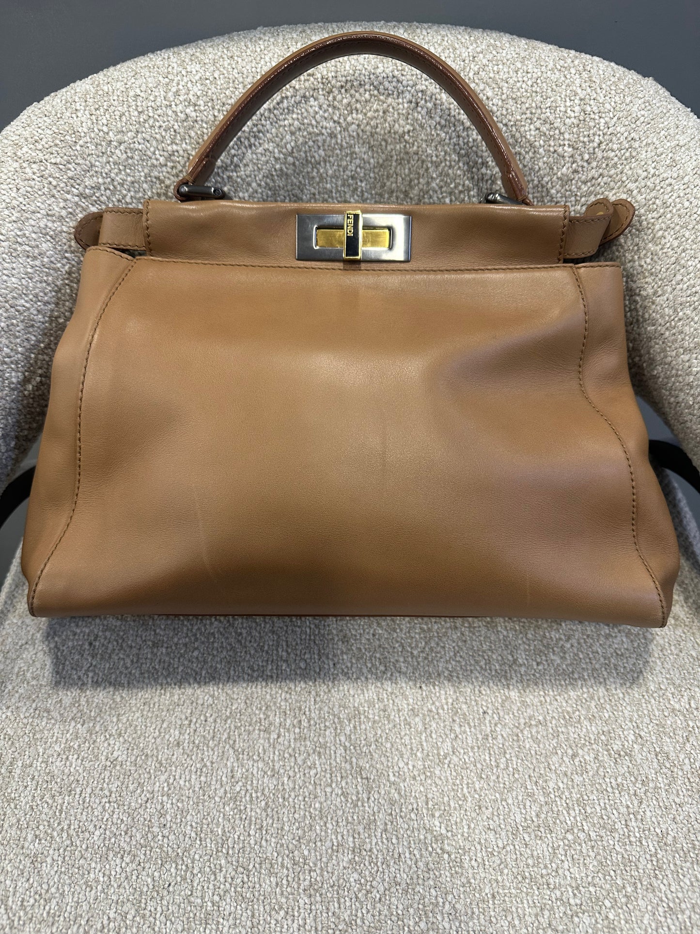 2013 Fendi Peekaboo Brown Leather with Suede & Water Snake interior
