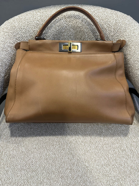 2013 Fendi Peekaboo Brown Leather with Suede & Water Snake interior