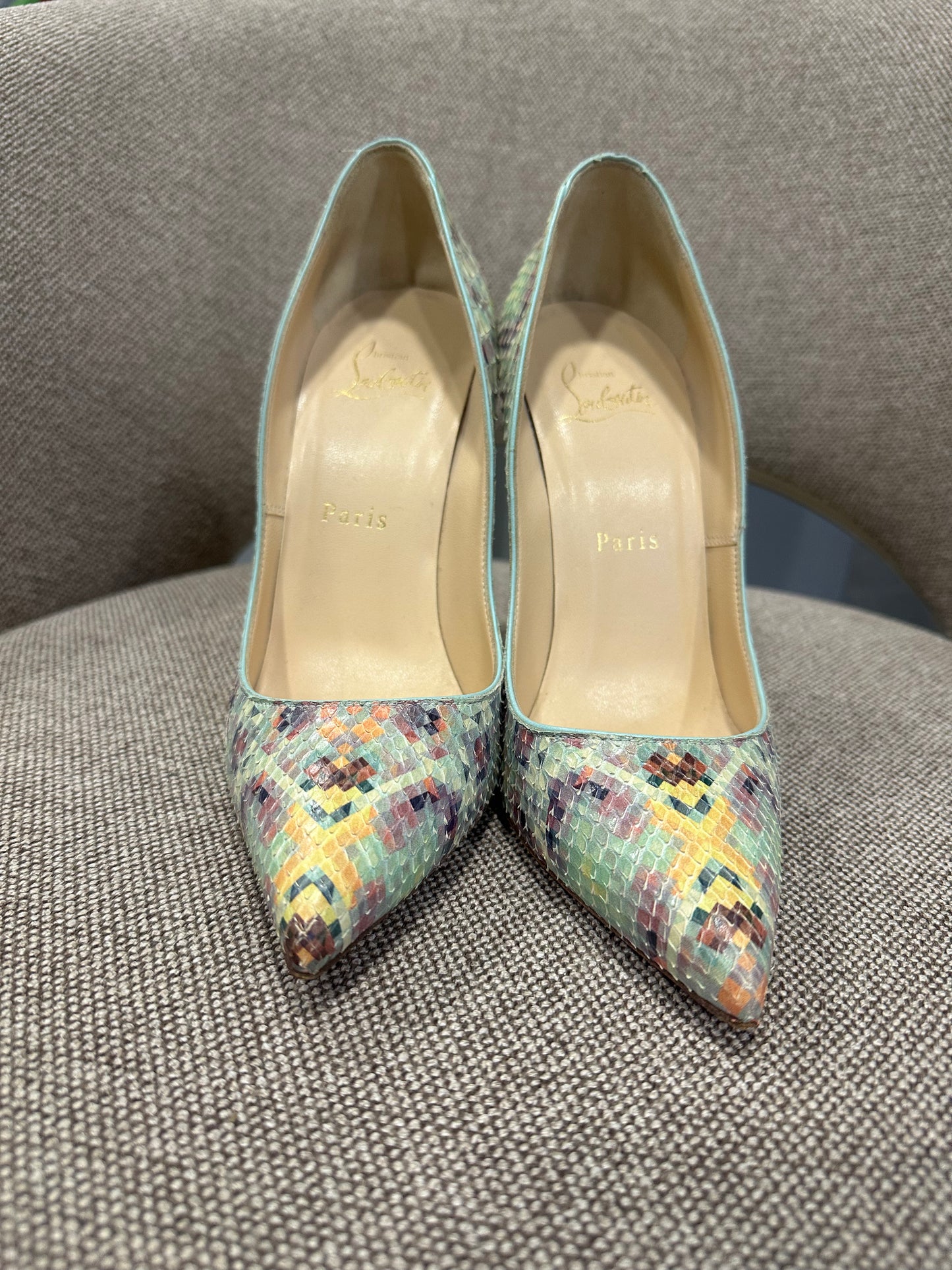 2015 Christian Louboutin Multicolor Pixel Pattern Python Embossed Pigalle Follies Pointed