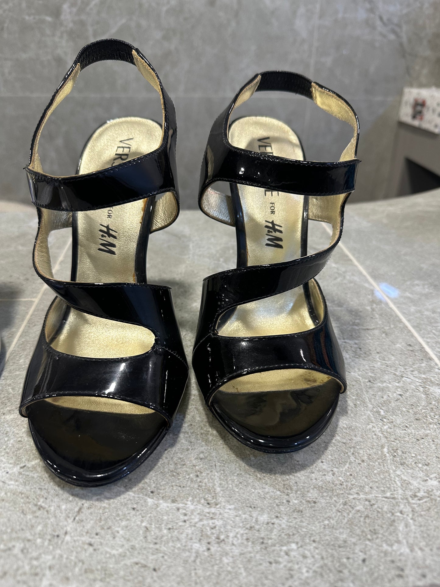 2011 Versace x H&M Black Patent Leather Sandals
