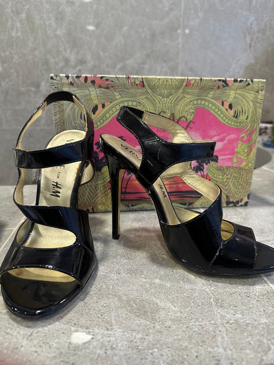 2011 Versace x H&M Black Patent Leather Sandals