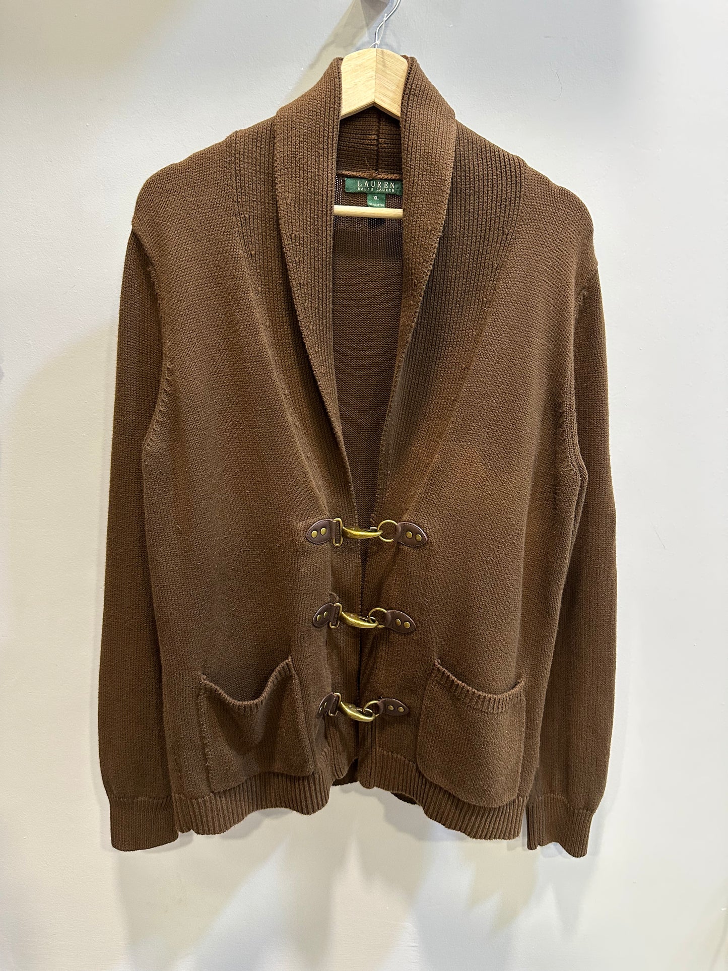 Vintage Late 90's early 2000's Lauren Ralph Lauren (L-RL) Cotton Toggle Shawl Cardigan