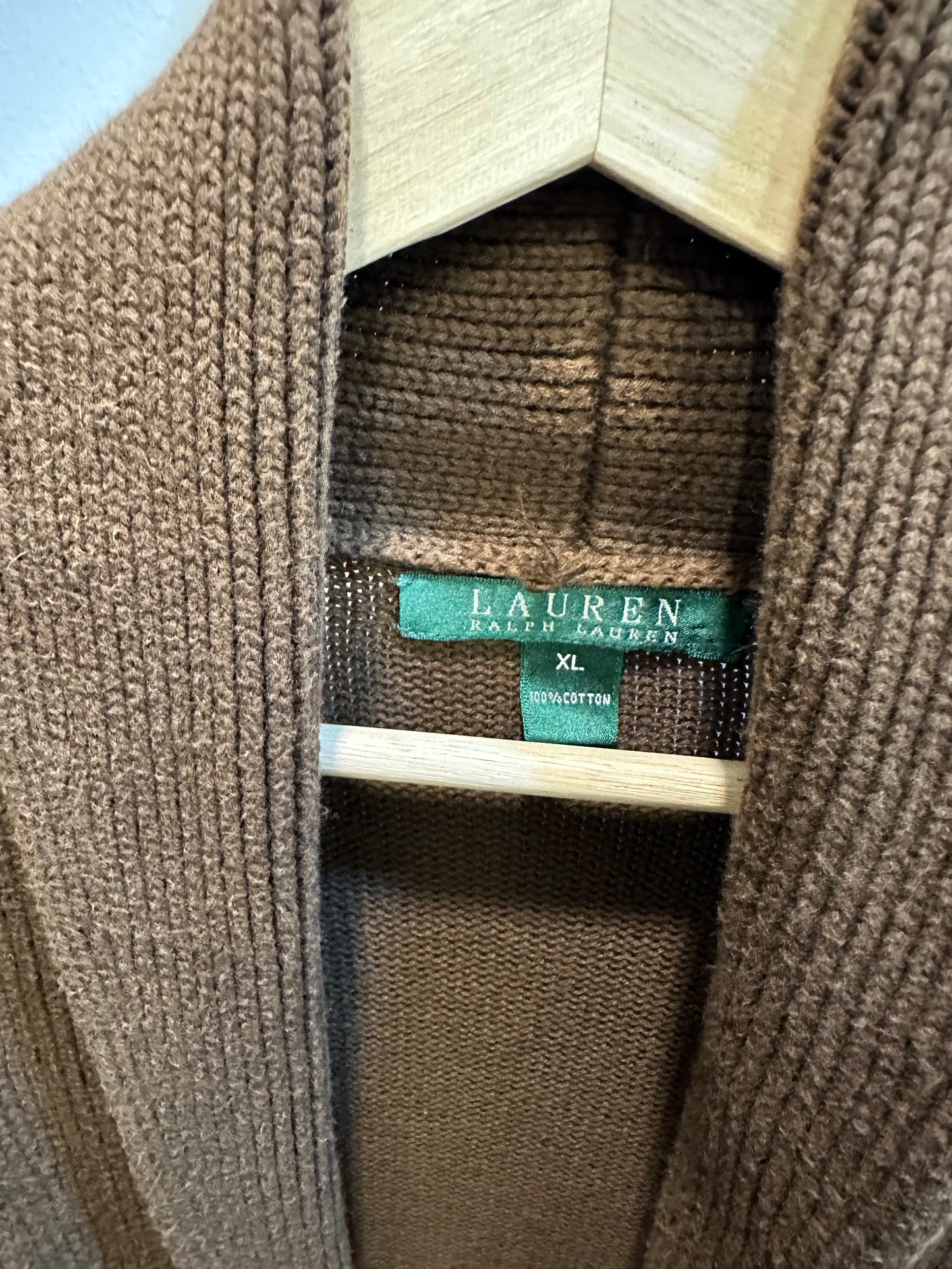 Vintage Late 90's early 2000's Lauren Ralph Lauren (L-RL) Cotton Toggle Shawl Cardigan
