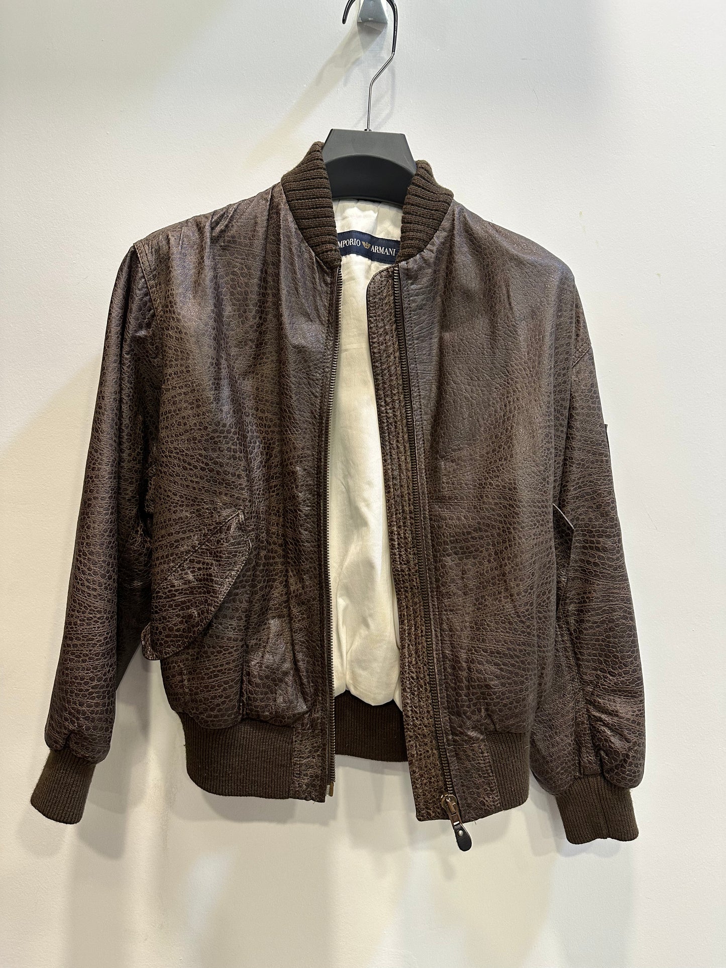 Vintage early 2000's Emporio Armani Embossed Brown Leather Jacket