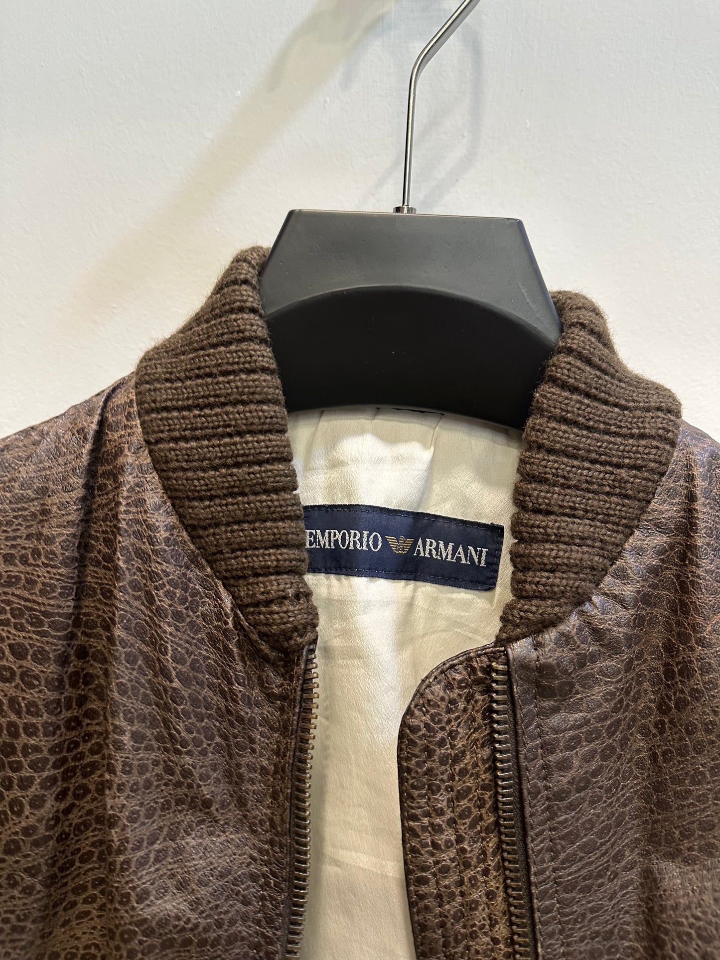 Vintage early 2000's Emporio Armani Embossed Brown Leather Jacket