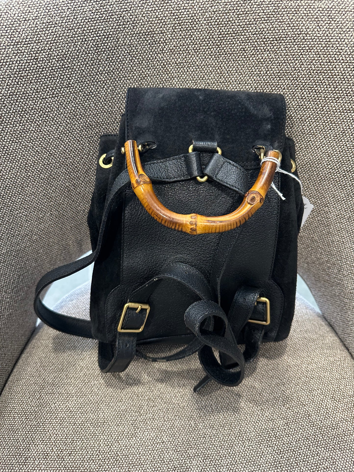 Vintage Tom Ford Era Gucci Bamboo Suede & Leather Backpack Black