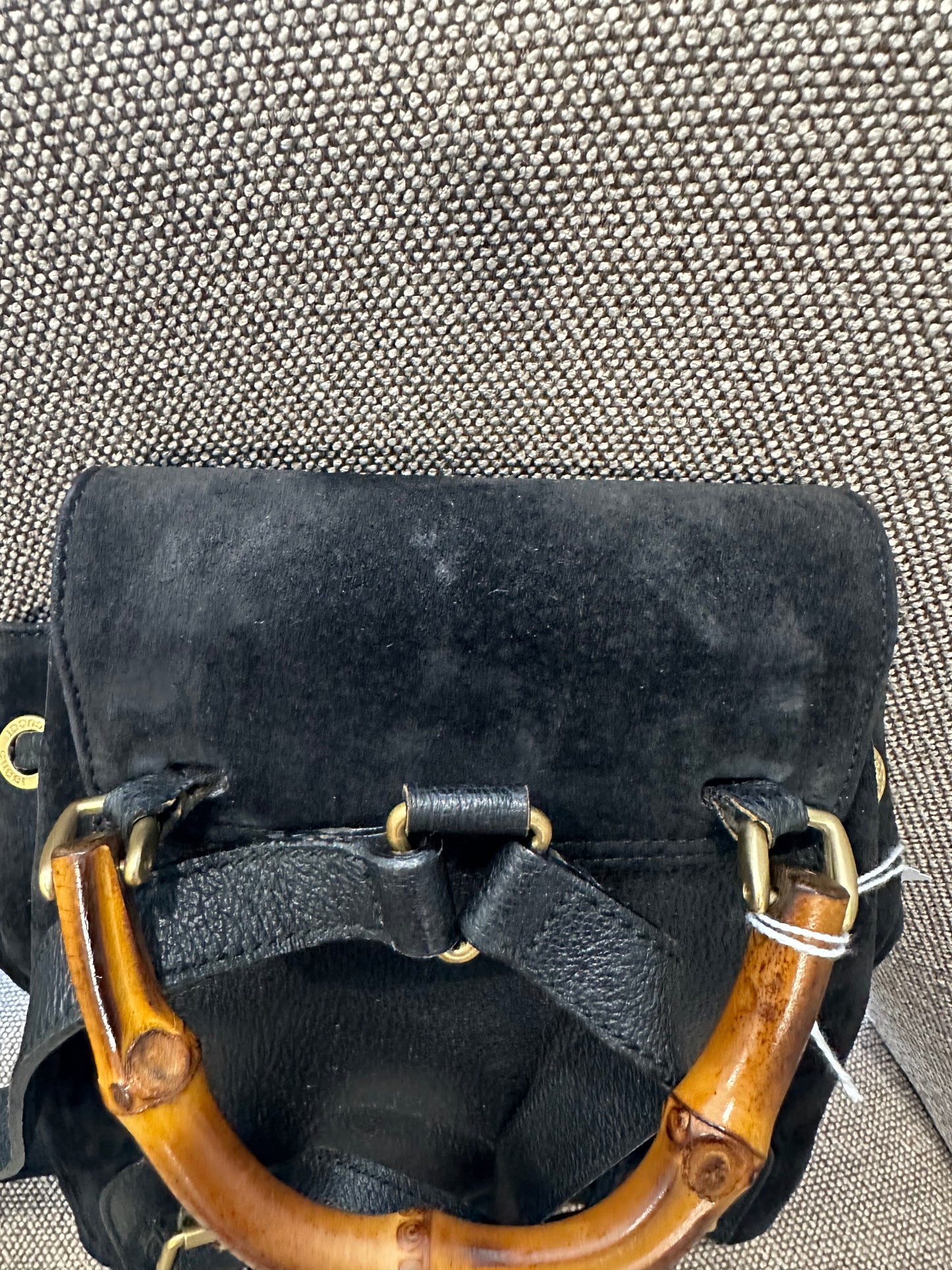 Vintage Tom Ford Era Gucci Bamboo Suede & Leather Backpack Black