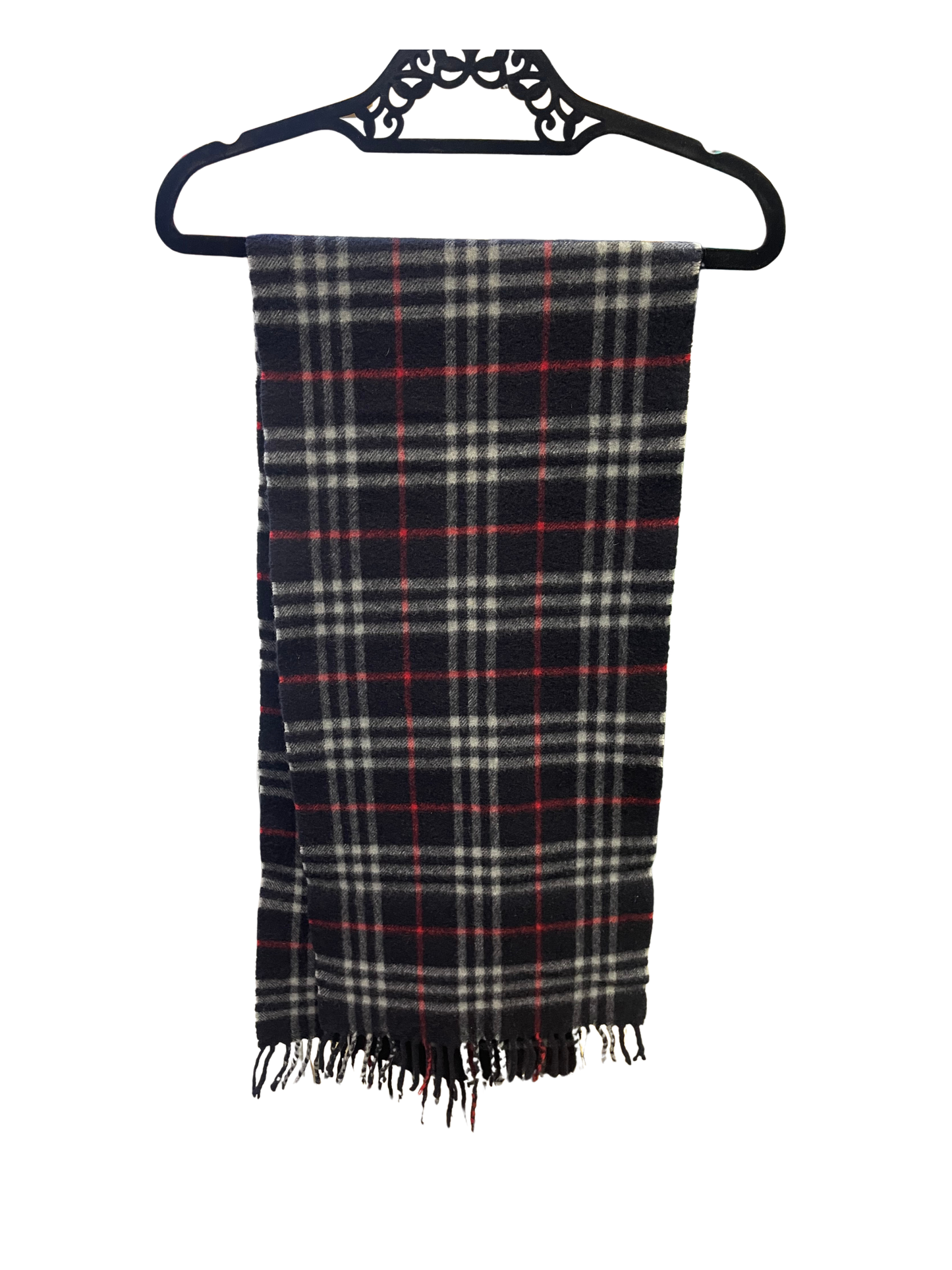 Vintage 90's Burberry Nova Check 100% Cashmere Scarf in Navy