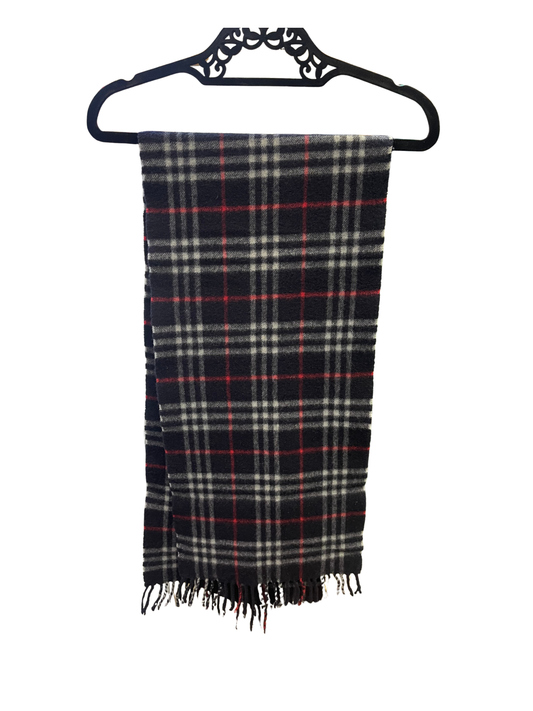 Vintage 90's Burberry Nova Check 100% Cashmere Scarf in Navy