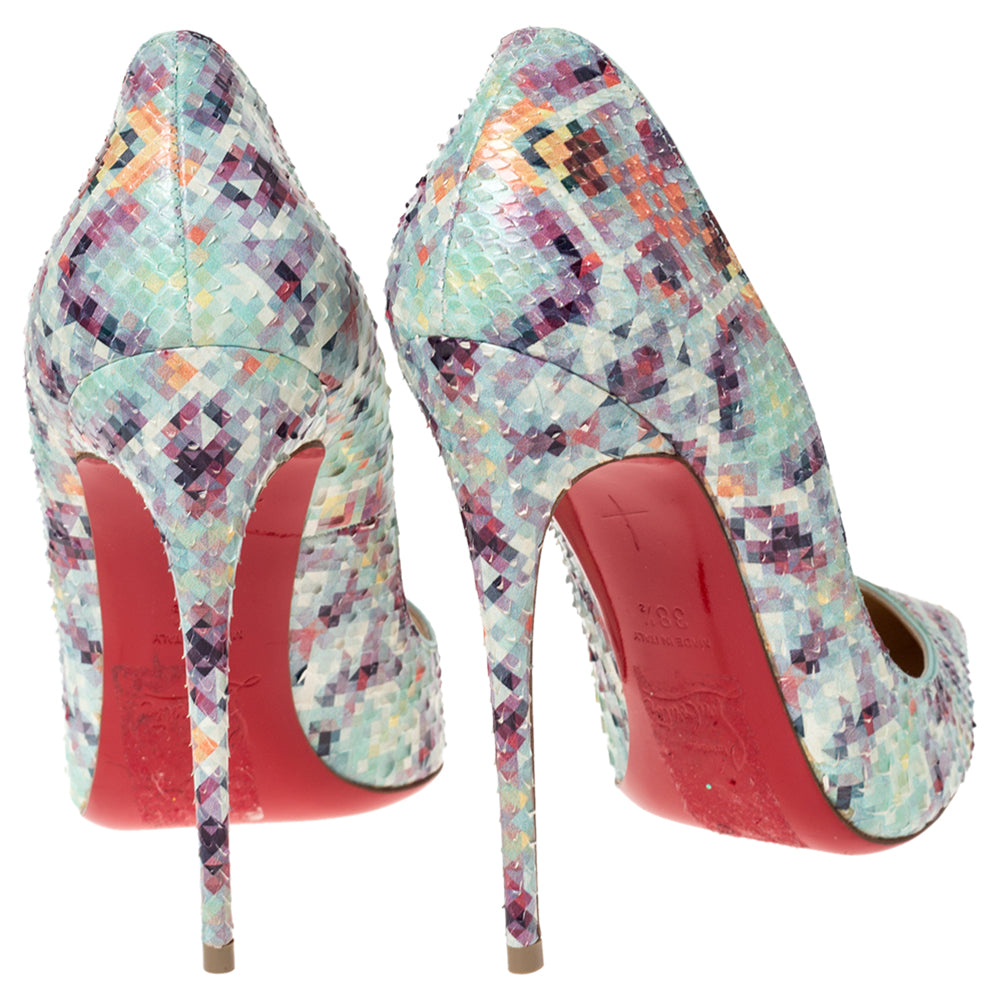2015 Christian Louboutin Multicolor Pixel Pattern Python Embossed Pigalle Follies Pointed