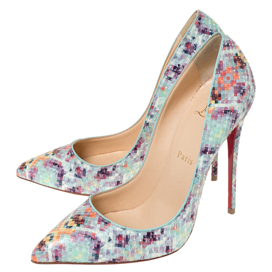 2015 Christian Louboutin Multicolor Pixel Pattern Python Embossed Pigalle Follies Pointed