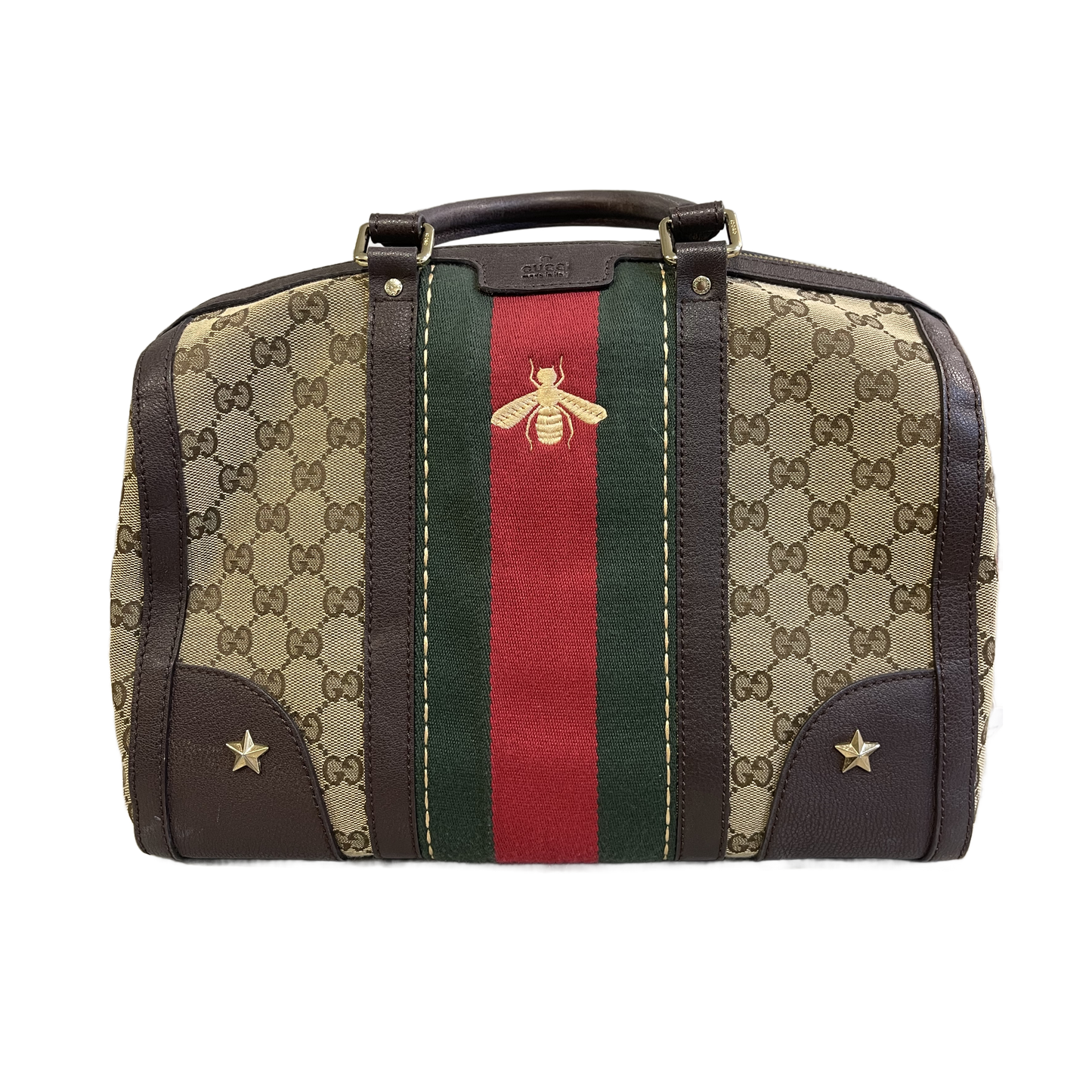 2018 Gucci GG Monogram Canvas Boston Bag Bee Emblem (no strap)