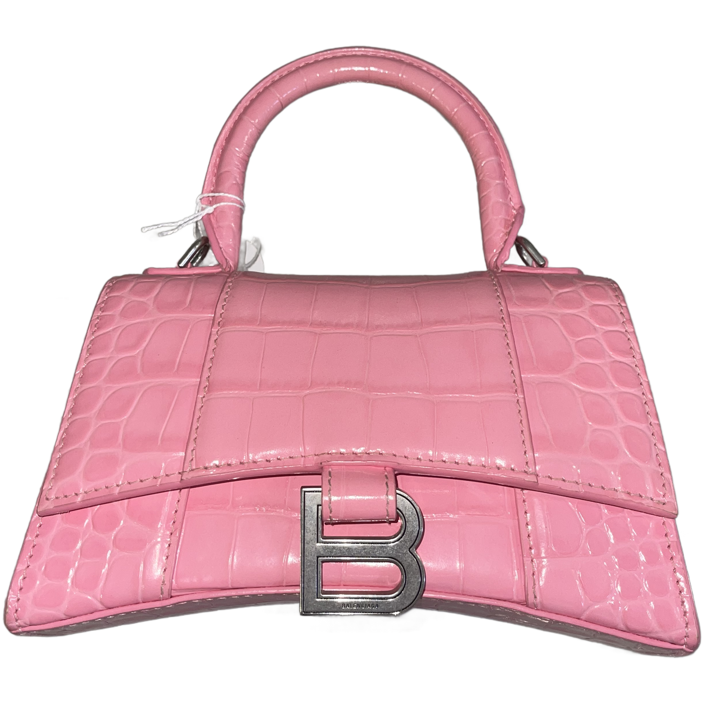 2009 F/W Pink Balenciaga XSmall Croc Embossed Hourglass Bag